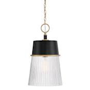 Minka Lavery Stamford 13" Wide Pendant with Ribbed Glass Shade Dark Matte Black / Legacy Brass