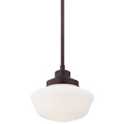 Minka Lavery Schoolhouse 1 Light 11" Tall Pendant with Opal Glass Brushed Bronze