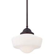 Minka Lavery Schoolhouse 1 Light 14" Wide Pendant with Opal Glass Brushed Bronze