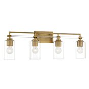 Minka Lavery Binsly 4 Light 32" Wide Vanity Light with Clear Glass Shades Aged Brass