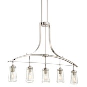 Minka Lavery Poleis 5 Light 39" Long Linear Chandelier with Clear Glass Shades Brushed Nickel