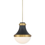 Minka Lavery Purelight 17" Wide Pendant with Etched Opal Glass Shade Dark Matte Black / Legacy Brass