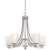 Minka Lavery Parsons Studio 5 Light 26" Wide Vantage Chandelier with Clear / Etched White Glass Shades Brushed Nickel