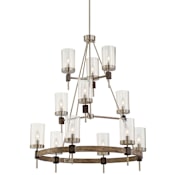 Minka Lavery Bridlewood 12 Light 34" Wide Taper Candle Ring Chandelier with Seedy Glass Shades Stone Grey with Brushed Nickel