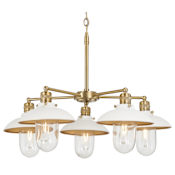 Minka Lavery Downtown Edison 5 Light 28" Wide Chandelier with Clear Glass Shades White / Soft Brass