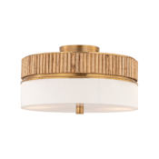 Minka Lavery Nebri 3 Light 15" Wide Semi-Flush Drum Ceiling Fixture with Linen Shade Legacy Brass