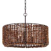 Minka Lavery Beaudelle 4 Light 26" Wide Wood Pendant with Wood Bead Shade Dark Bronze