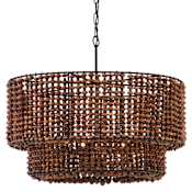 Minka Lavery Beaudelle 5 Light 30" Wide Wood Pendant with Wood Bead Shade Dark Bronze