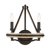Minka Lavery Sonoma 2 Light 14" Tall Wall Sconce Dark Bronze / Natural Solid Wood