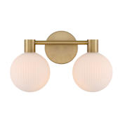 Minka Lavery Fenton 2 Light 15" Wide Bathroom Vanity Light with Ribbed Glass Shades Legacy Brass