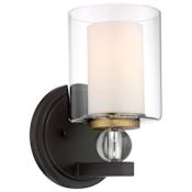 Minka Lavery Studio 5 1 Light 6" Wide Bathroom Sconce with Double Shades Painted Bronze with Natural Brushed Brass