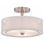 Minka Lavery Parsons Studio 3 Light 15" Wide Vantage Semi-Flush Drum Ceiling Fixture with Translucent Silver / Off-White Linen Shades Brushed Nickel