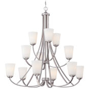 Minka Lavery Overland Park 12 Light 39" Wide Vantage 3 Tier Chandelier with Etched White Glass Brushed Nickel
