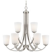 Minka Lavery Overland Park 9 Light 30" Wide Vantage 2 Tier Chandelier with Etched Glass Shades Brushed Nickel