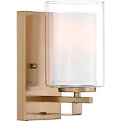 Minka Lavery Parsons Studio 9" Tall Vantage Bathroom Sconce with Clear / Etched White Glass Shades Brushed Gold
