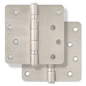 Miseno 4 x 4 Ball Bearing 1/4" Radius Corner Door Hinge - Pair Satin Nickel