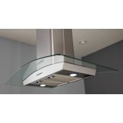 Miseno 240 - 600 CFM 36 Inch Stainless Steel Island Range Hood with Dual Halogen Lighting System and Glass Accent Stainless Steel / Glass