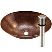 Miseno Oval 18" Copper Vessel Bathroom Sink Brushed Nickel Drain
