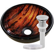 Miseno Circular 12" Tempered Glass Vessel Bathroom Sink Brushed Nickel Drain