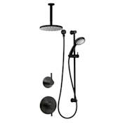Miseno Mia Pressure Balanced Shower System with 1.8 GPM Rain Shower Head, Hand Shower, Slide Bar, and Ceiling Mounted Shower Arm - Rough-In Valves Included Flat Black