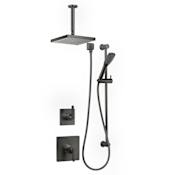 Miseno Elysa Pressure Balanced Shower System with 1.8 GPM Rain Shower Head, Hand Shower, Slide Bar, and Ceiling Mounted Shower Arm - Rough-In Valves Included Flat Black