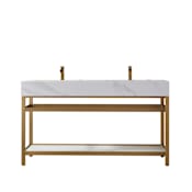 Miseno Bilbao 60" Free Standing Double Basin Vanity Set with Cabinet and Stone Vanity Top Brushed Gold