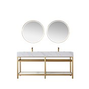 Miseno Bilbao 72" Free Standing Double Basin Vanity Set with Cabinet, Stone Vanity Top and Matching Mirrors Brushed Gold
