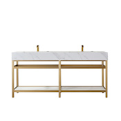 Miseno Bilbao 72" Free Standing Double Basin Vanity Set with Cabinet and Stone Vanity Top Brushed Gold