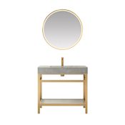 Miseno Funes 36" Free Standing Single Basin Vanity Set with Cabinet and Stone Vanity Top and Matching Mirror Brushed Gold / Gray