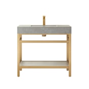 Miseno Funes 36" Free Standing Single Basin Vanity Set with Cabinet and Stone Vanity Top Brushed Gold / Gray