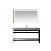 Miseno Funes 60" Free Standing Single Basin Vanity Set with Cabinet and Stone Vanity Top and Matching Mirror Matte Black / Gray