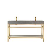 Miseno Funes 60" Free Standing Double Basin Vanity Set with Cabinet and Stone Vanity Top Brushed Gold / Gray