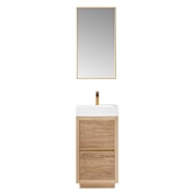 Miseno Huesca 18" Free Standing Single Basin Vanity Set with Cabinet, Stone Composite Vanity Top and Matching Mirror North American Oak
