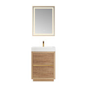 Miseno Huesca 24" Free Standing Single Basin Vanity Set with Cabinet, Stone Composite Vanity Top and Matching Mirror North American Oak