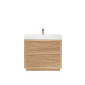 Miseno Huesca 36" Free Standing Single Basin Vanity Set with Cabinet and Stone Composite Vanity Top North American Oak