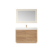 Miseno Huesca 48" Free Standing Single Basin Vanity Set with Cabinet, Stone Composite Vanity Top and Matching Mirror North American Oak