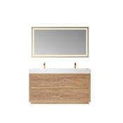 Miseno Huesca 60" Free Standing Double Basin Vanity Set with Cabinet, Stone Composite Vanity Top and Matching Mirror North American Oak