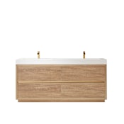 Miseno Huesca 72" Free Standing Double Basin Vanity Set with Cabinet and Stone Composite Vanity Top North American Oak