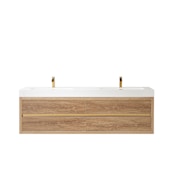 Miseno Palencia 72" Wall Mounted Double Basin Vanity Set with Cabinet and Stone Composite Vanity Top North American Oak