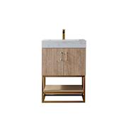 Miseno Alistair 24" Free Standing Single Basin Vanity Set with Cabinet and Stone Vanity Top with USB Port and Electrical Outlet North American Oak