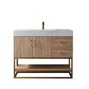Miseno Alistair 42" Free Standing Single Basin Vanity Set with Cabinet and Stone Vanity Top with USB Port and Electrical Outlet North American Oak