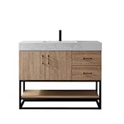 Miseno Alistair 42" Free Standing Single Basin Vanity Set with Cabinet and Stone Vanity Top with USB Port and Electrical Outlet North American Oak
