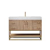 Miseno Alistair 48" Free Standing Single Basin Vanity Set with Cabinet and Stone Vanity Top with USB Port and Electrical Outlet North American Oak