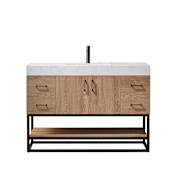 Miseno Alistair 48" Free Standing Single Basin Vanity Set with Cabinet and Stone Vanity Top with USB Port and Electrical Outlet North American Oak
