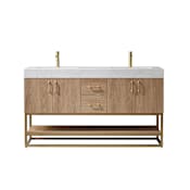 Miseno Alistair 60" Free Standing Double Basin Vanity Set with Cabinet and Stone Vanity Top with USB Port and Electrical Outlet North American Oak