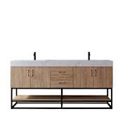 Miseno Alistair 72" Free Standing Double Basin Vanity Set with Cabinet and Stone Vanity Top with USB Port and Electrical Outlet North American Oak