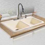 Miseno 33" Double Basin Drop In Cast Iron Kitchen Sink Biscuit