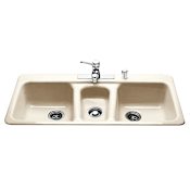 Miseno 43" 4 Hole Cast Iron Triple Basin Kitchen Sink for Drop In Installations with 40/20/40 Split and Sound Dampening Technology Biscuit