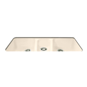 Miseno 42" Cast Iron Triple Basin Kitchen Sink for Undermount Installations with 40/20/40 Split and Sound Dampening Technology Biscuit
