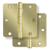 Miseno 3-1/2 x 3-1/2 Plain Bearing 1/4" Radius Corner Door Hinge - Pair Satin Brass